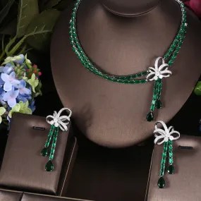2pcs Luxury  Nigeria CZ Crystal Wedding necklace sets