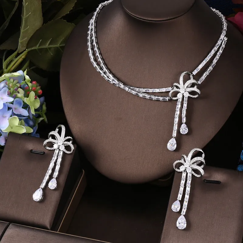 2pcs Luxury  Nigeria CZ Crystal Wedding necklace sets