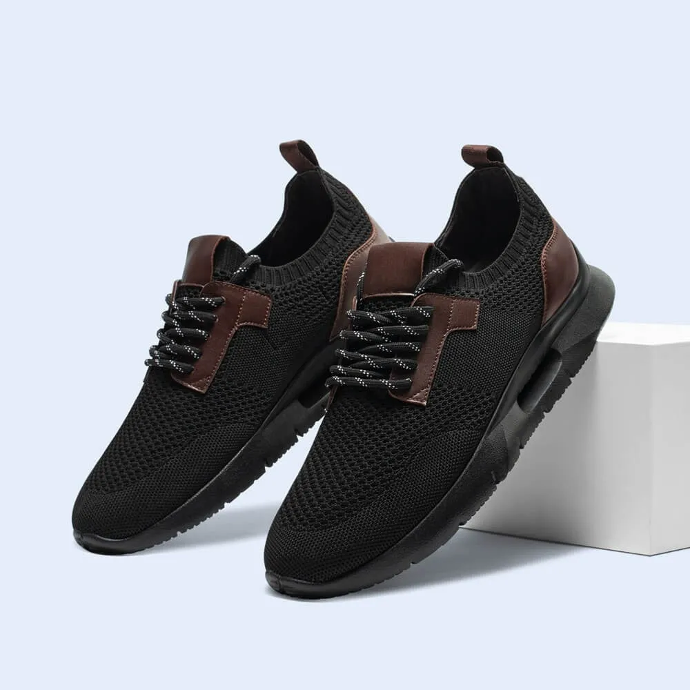 7CM/2.76Inches CMR CHAMARIPA Black Knit Fabric Elevator Sneakers for Men - Elevate Your Outdoor Casual Style