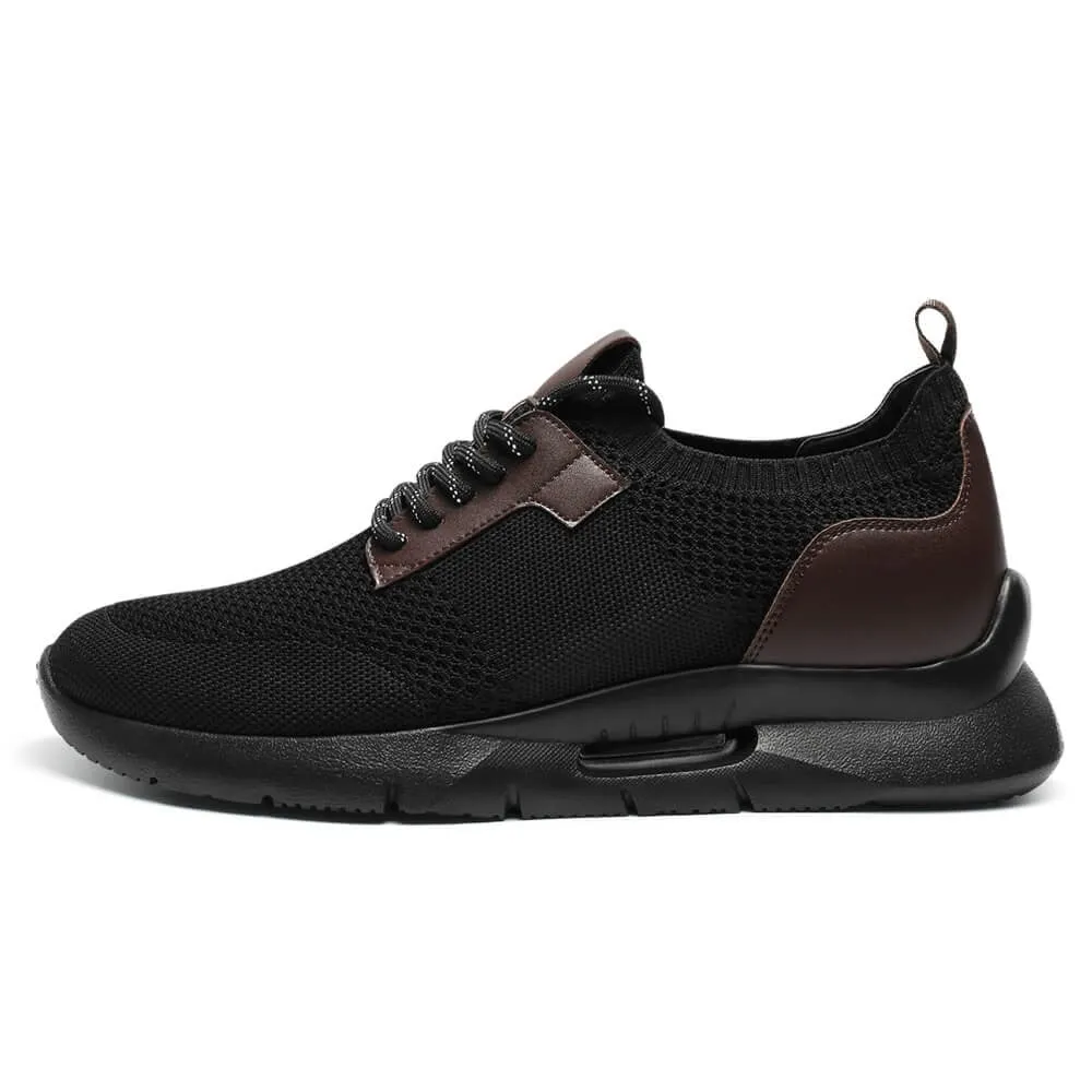7CM/2.76Inches CMR CHAMARIPA Black Knit Fabric Elevator Sneakers for Men - Elevate Your Outdoor Casual Style