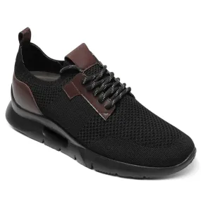 7CM/2.76Inches CMR CHAMARIPA Black Knit Fabric Elevator Sneakers for Men - Elevate Your Outdoor Casual Style