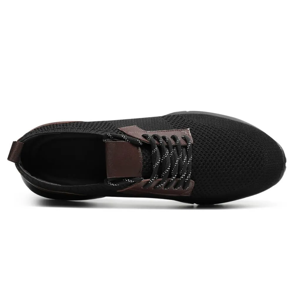 7CM/2.76Inches CMR CHAMARIPA Black Knit Fabric Elevator Sneakers for Men - Elevate Your Outdoor Casual Style