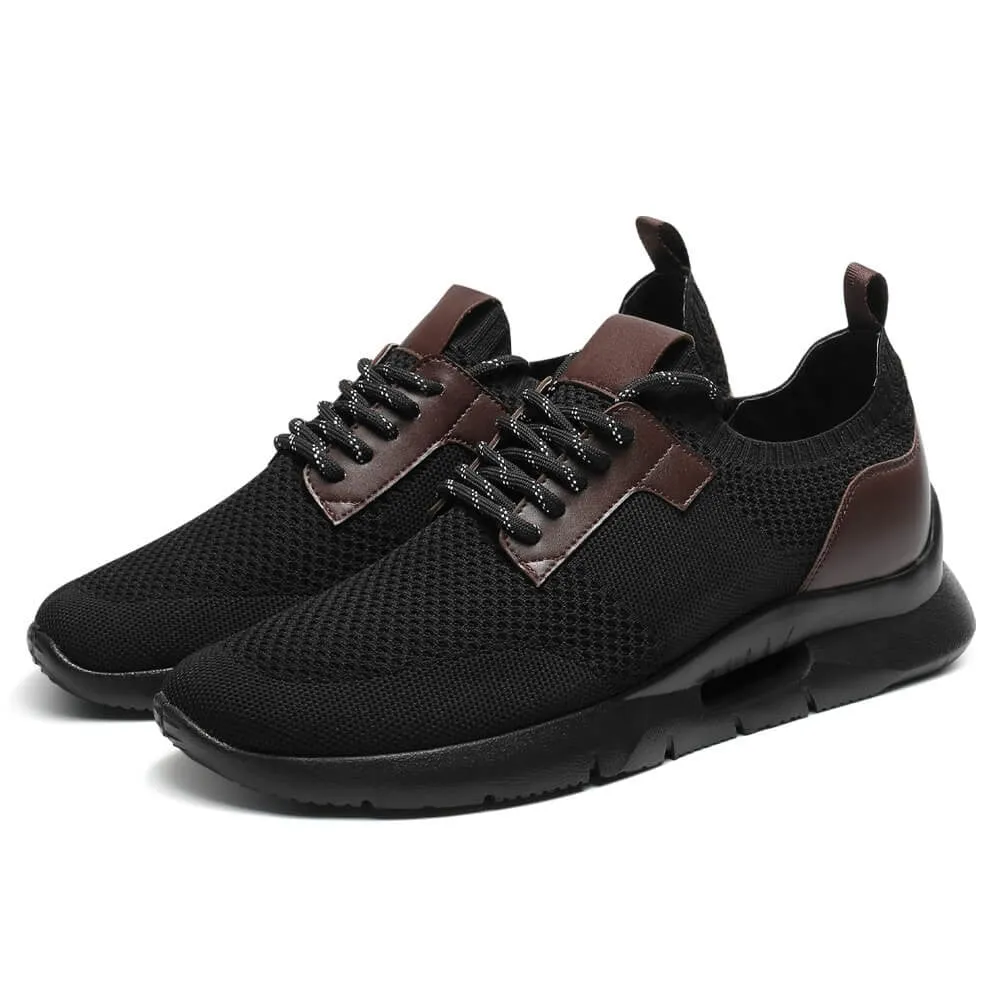 7CM/2.76Inches CMR CHAMARIPA Black Knit Fabric Elevator Sneakers for Men - Elevate Your Outdoor Casual Style