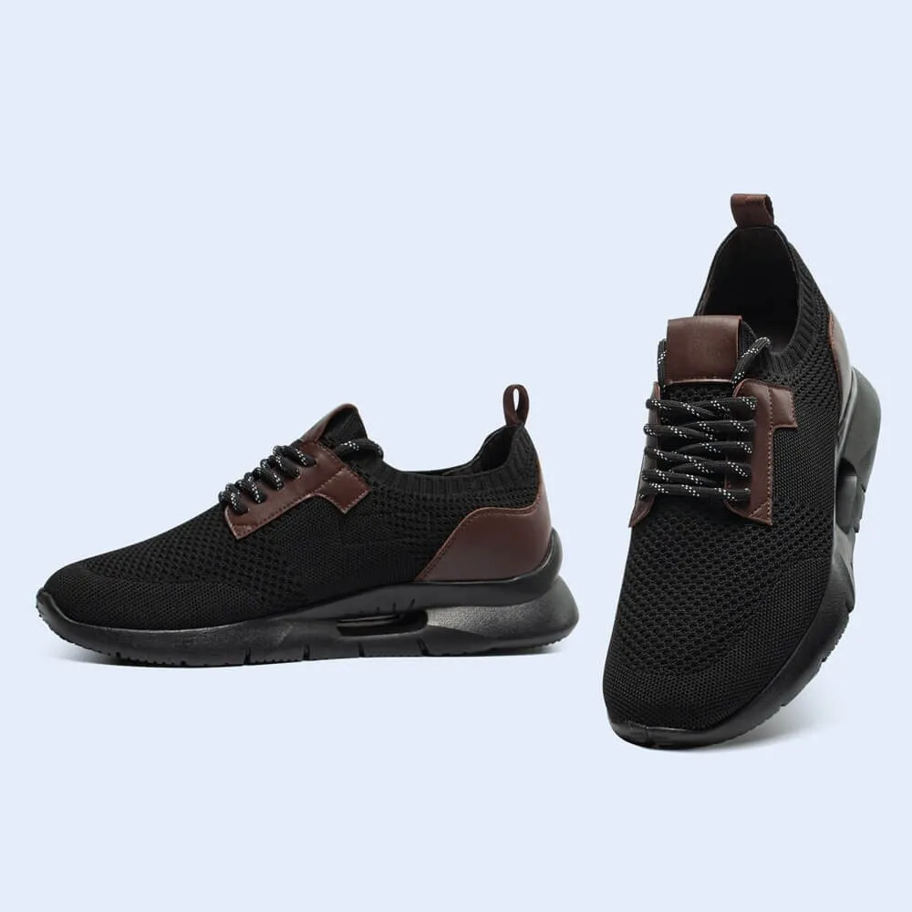 7CM/2.76Inches CMR CHAMARIPA Black Knit Fabric Elevator Sneakers for Men - Elevate Your Outdoor Casual Style