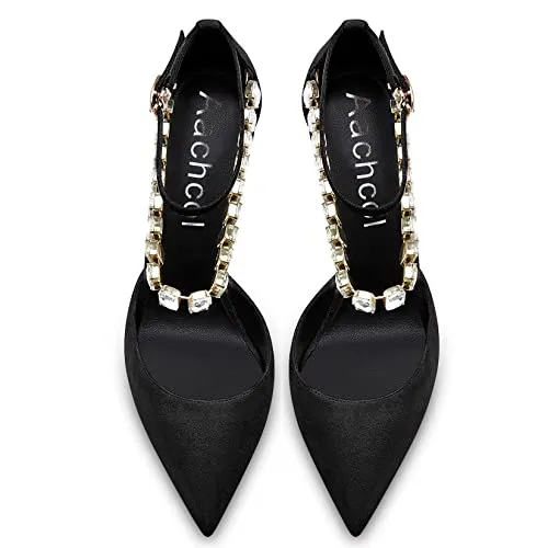 Aachcol Women Sexy Ankle Strap Stiletto High Heel Pumps Pointed Toe Dress Shoes Party Wedding Suede Black 3 Inch