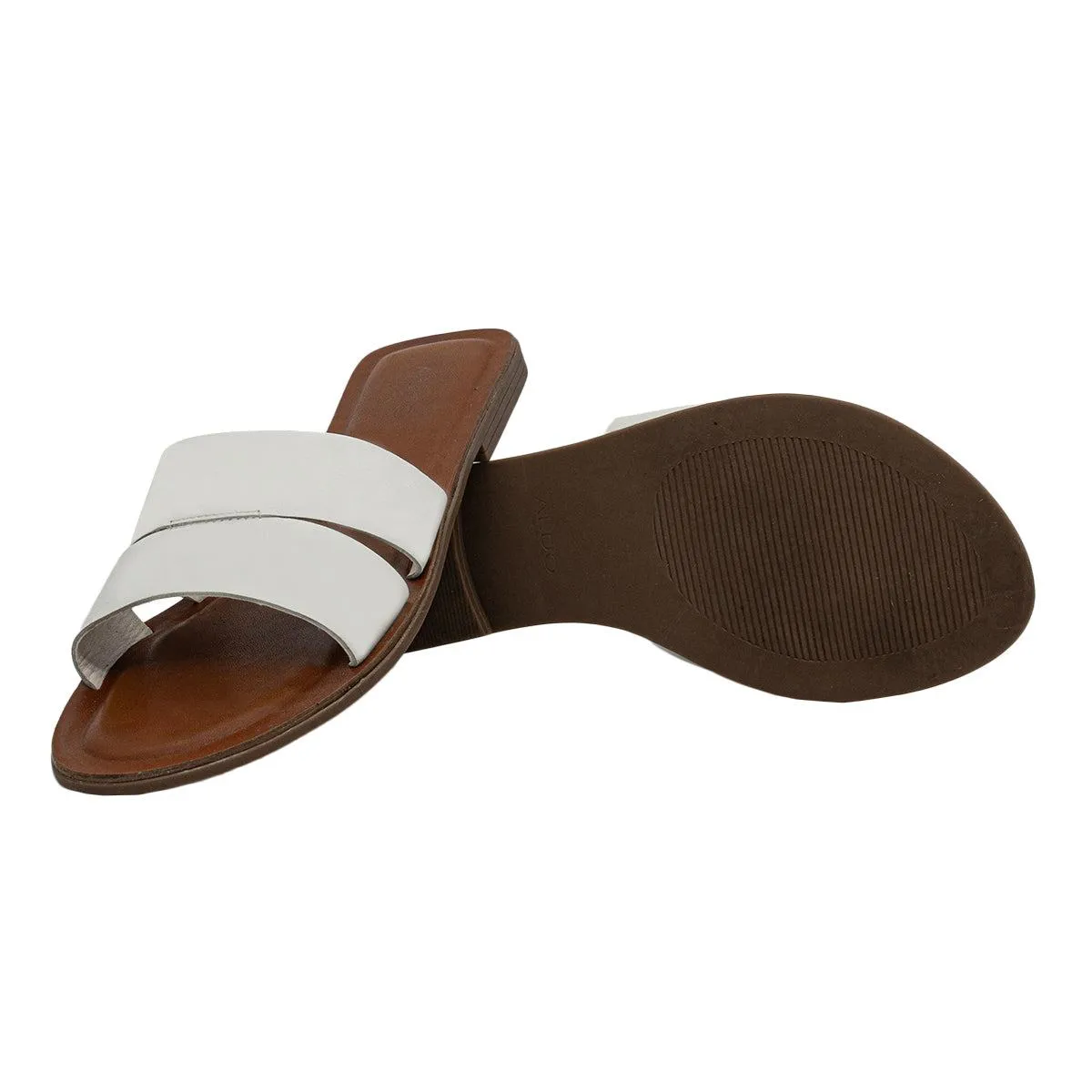 Aldo Flat Sandals Leather White Colour For Women