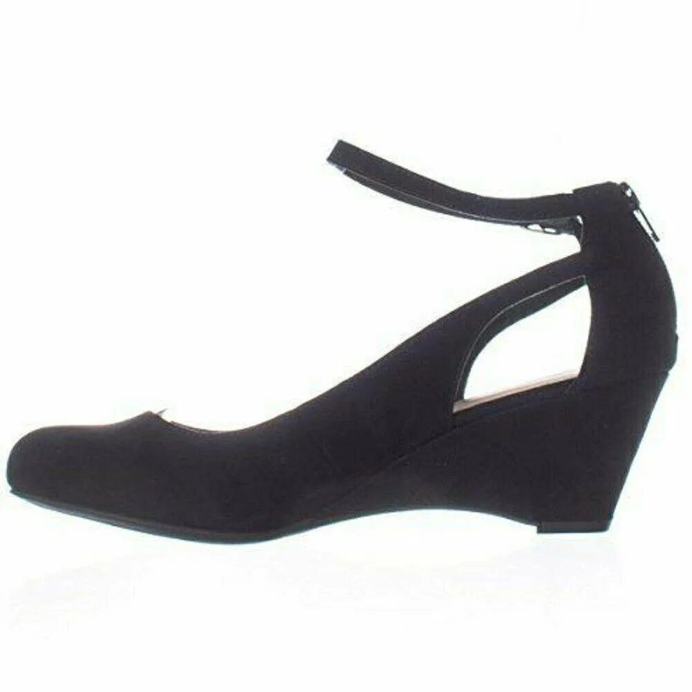 American Rag CIE Women Amiley Black Suede Chop Out Wedges Ankle Strap Shoes 6 M