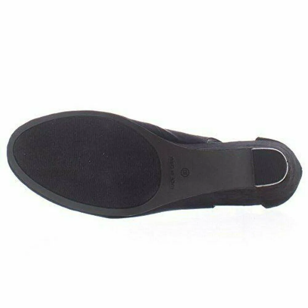 American Rag CIE Women Amiley Black Suede Chop Out Wedges Ankle Strap Shoes 6 M