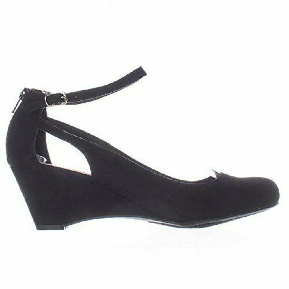 American Rag CIE Women Amiley Black Suede Chop Out Wedges Ankle Strap Shoes 6 M