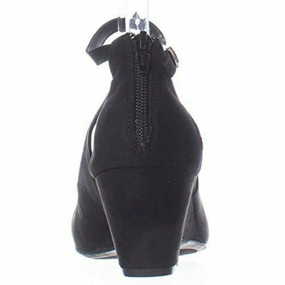 American Rag CIE Women Amiley Black Suede Chop Out Wedges Ankle Strap Shoes 6 M