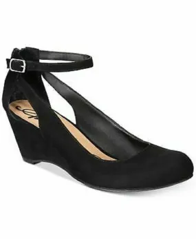 American Rag CIE Women Amiley Black Suede Chop Out Wedges Ankle Strap Shoes 9.5