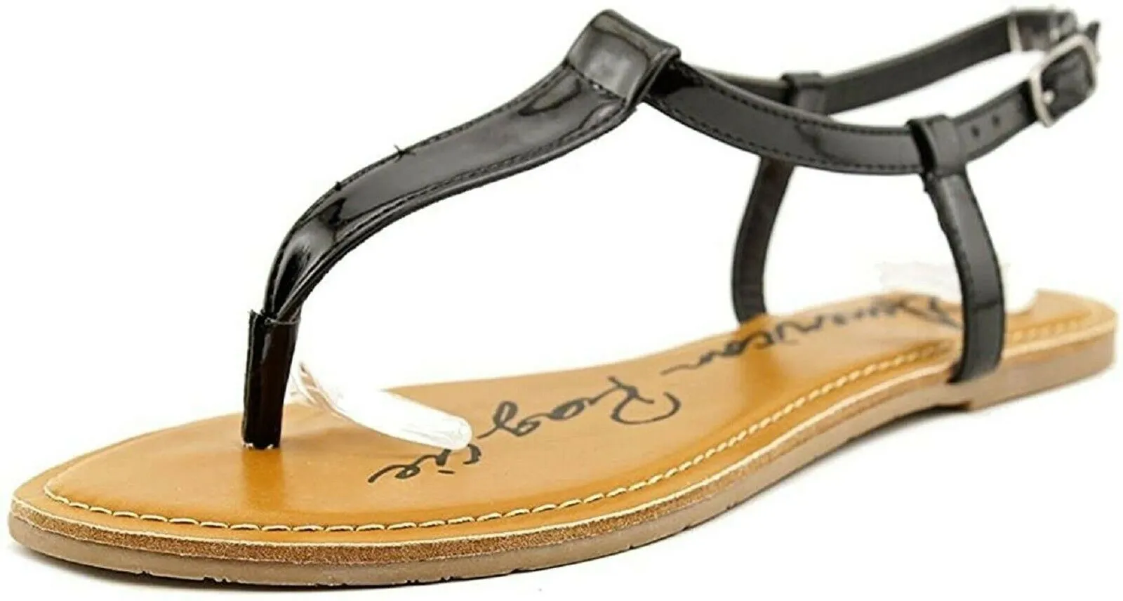 American Rag Women A krista Leather Open Toe Casual T-Strap Black Shoe Size US 9