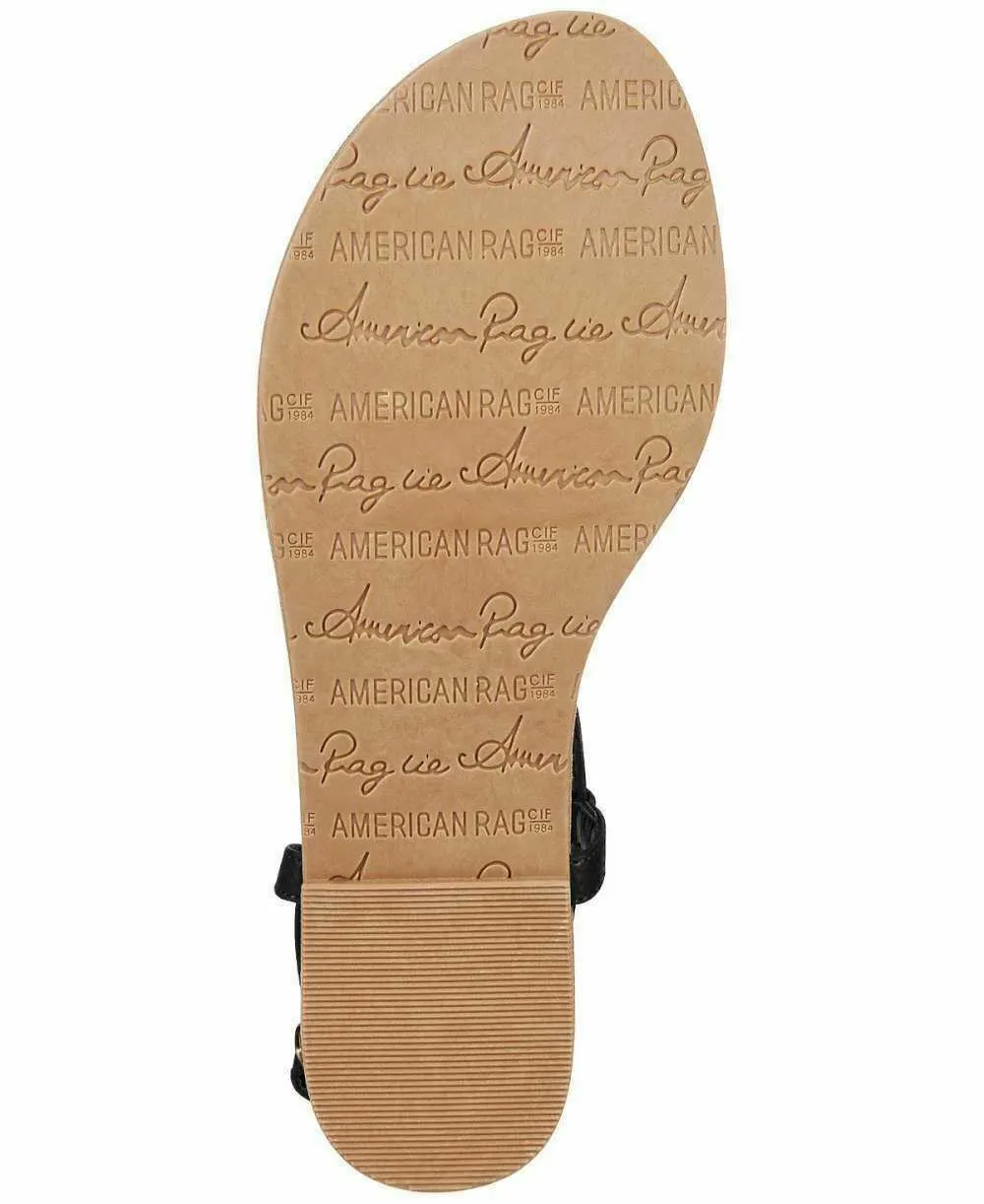 American Rag Women A krista Leather Split Toe Casual T-Strap Black Shoe US 7.5 W