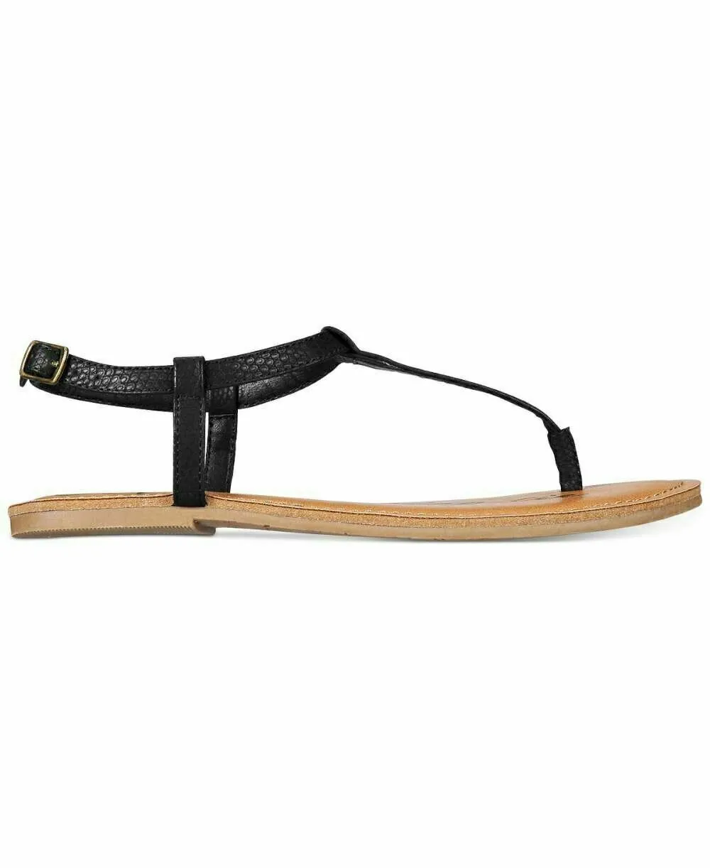 American Rag Women A krista Leather Split Toe Casual T-Strap Black Shoe US 7.5 W