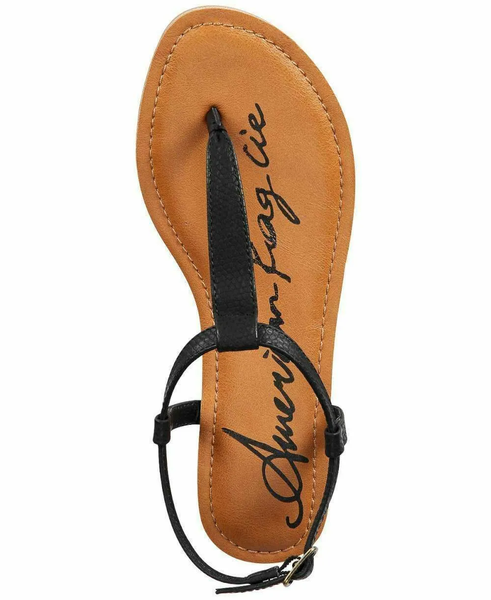 American Rag Women A krista Leather Split Toe Casual T-Strap Black Shoe US 7.5 W