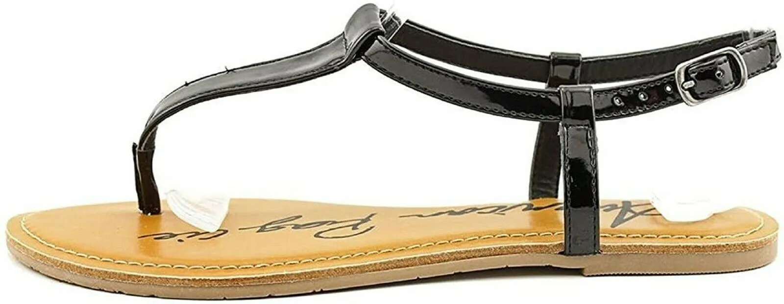 American Rag Women Akrista Leather Open Toe Casual T-Strap Black Shoe Size US 10