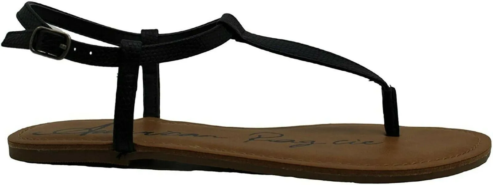 American Rag Women Akrista Leather Open Toe Casual T-Strap Black Shoe Size US 10