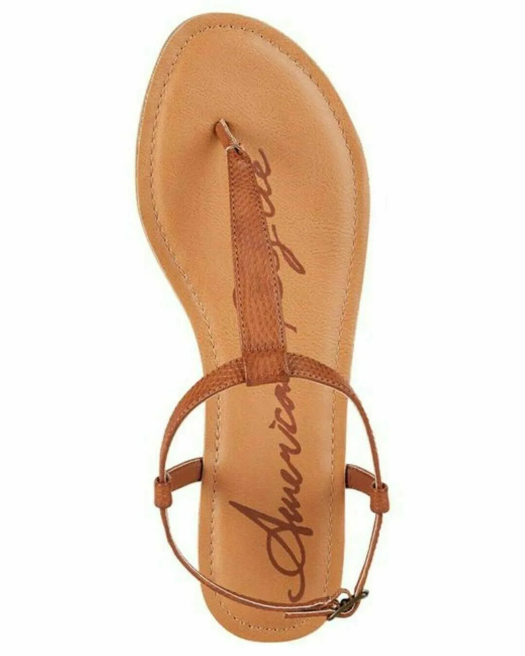 American Rag Women Akrista Leather Open Toe Casual T-Strap Cognac Shoe Size 10 M