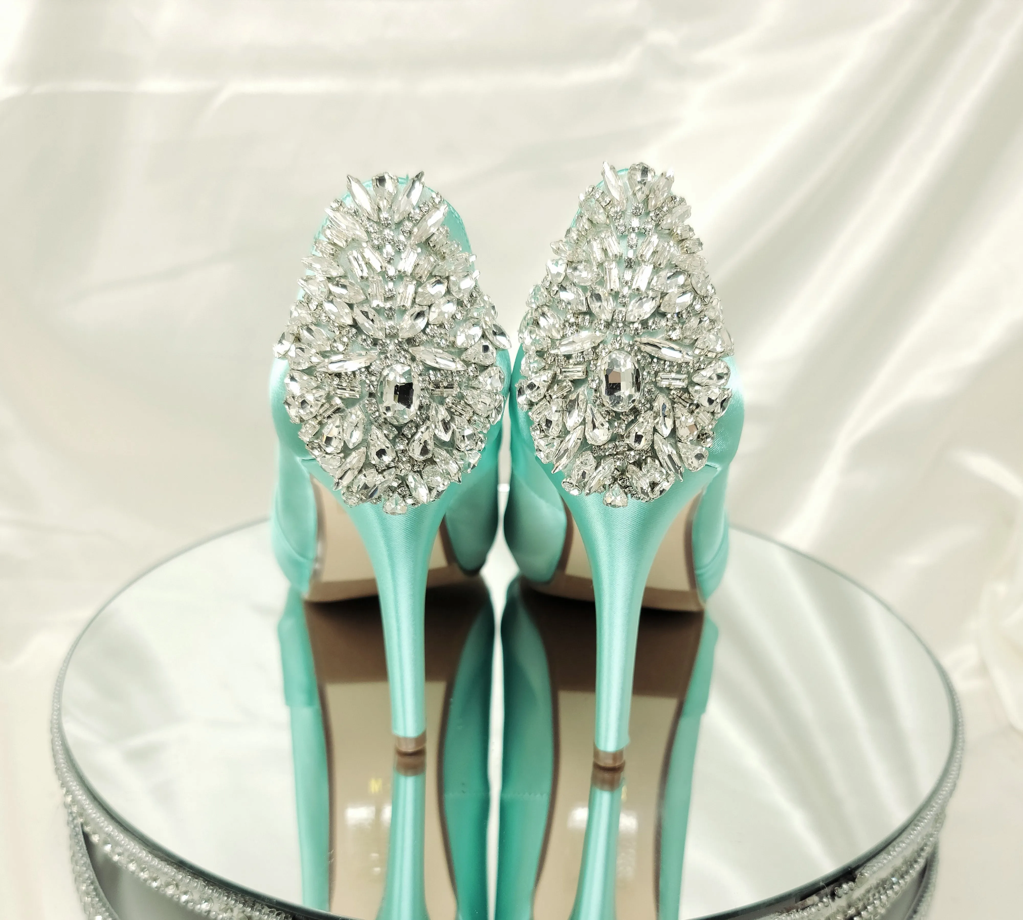 Aqua Blue Green Wedding Shoes with Crystal Heel Design