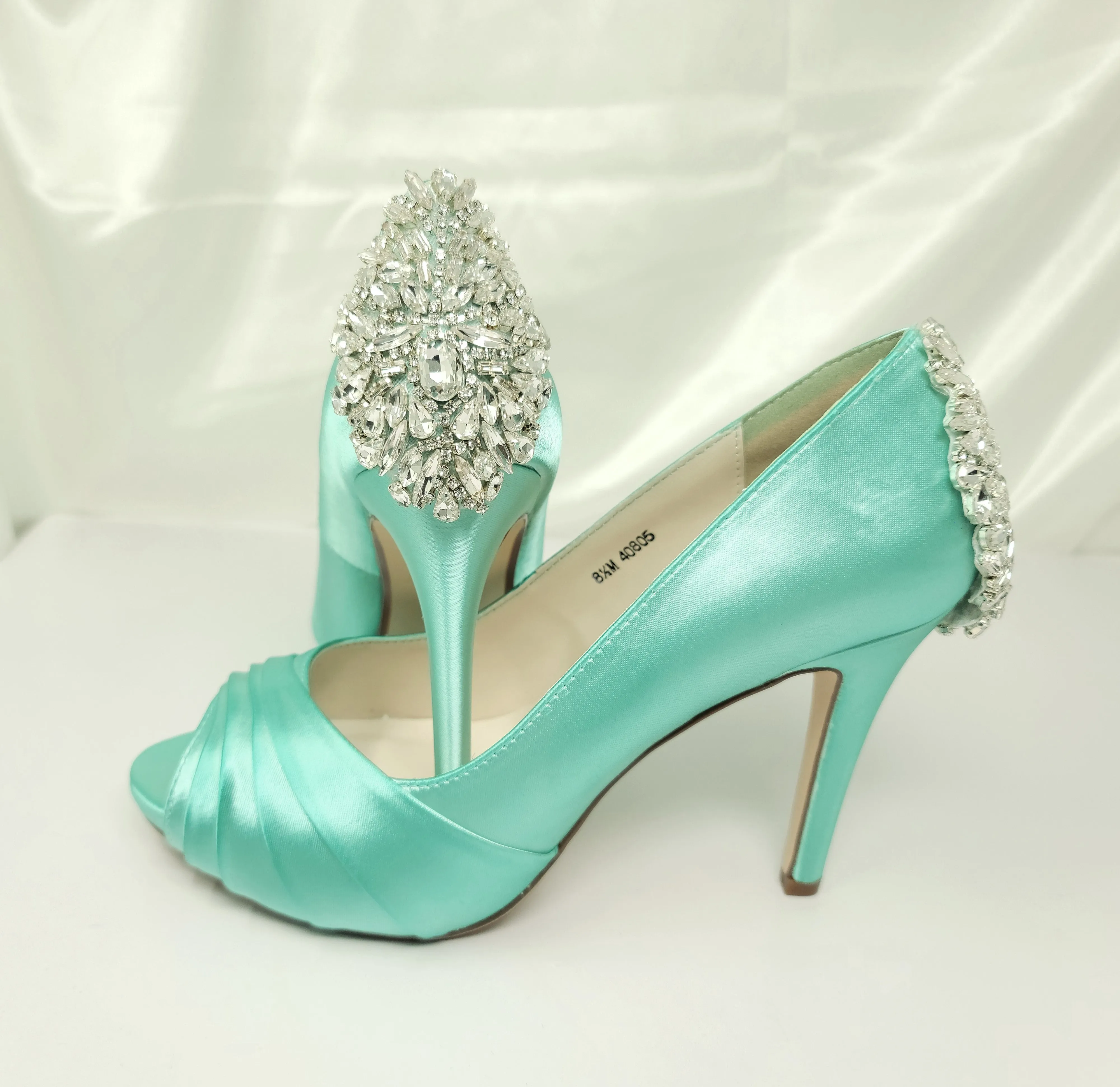 Aqua Blue Green Wedding Shoes with Crystal Heel Design