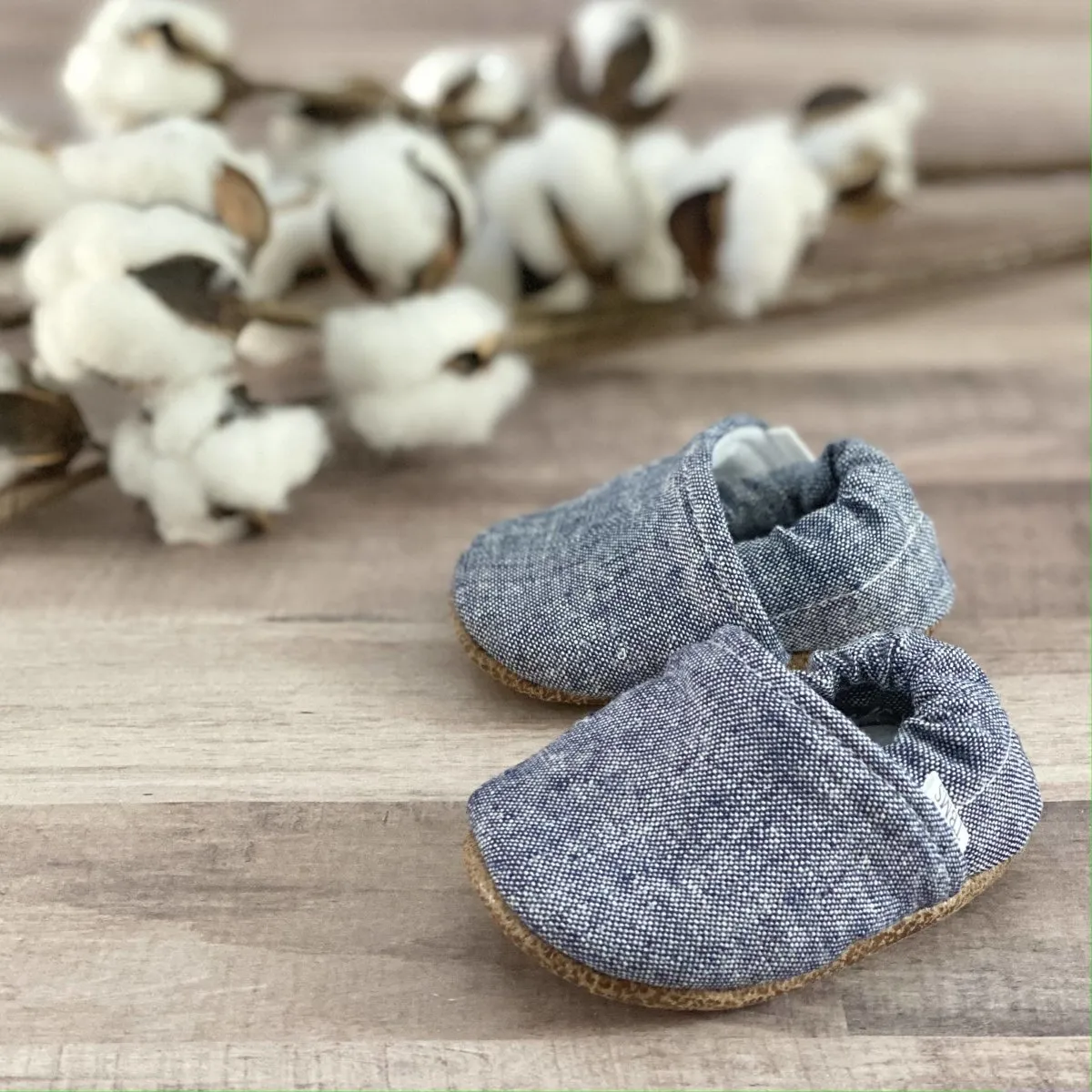 Baby Moccasins - Dusty Blue Textured
