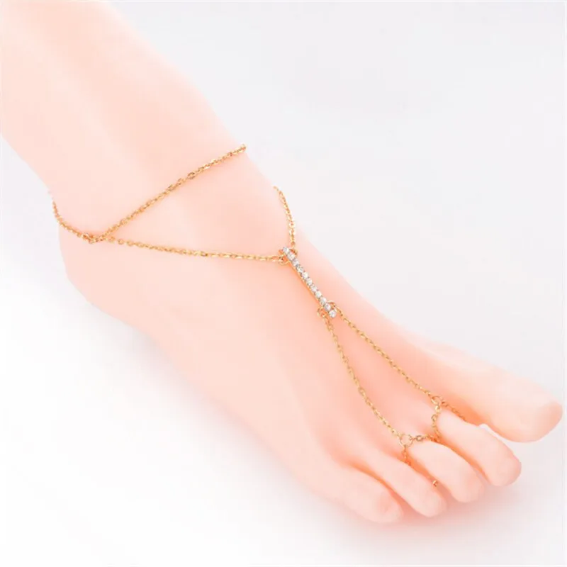 Barefoot Sandals CZ diamond  gold plated anklet Minimalist foot jewelry for bride boho wedding bridsmaid gift for her