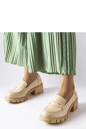 Beige classic block heel moccasins