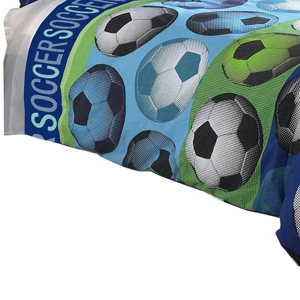 Benzara 4 Piece Full Size Comforter Set with Soccer Theme, Multicolor