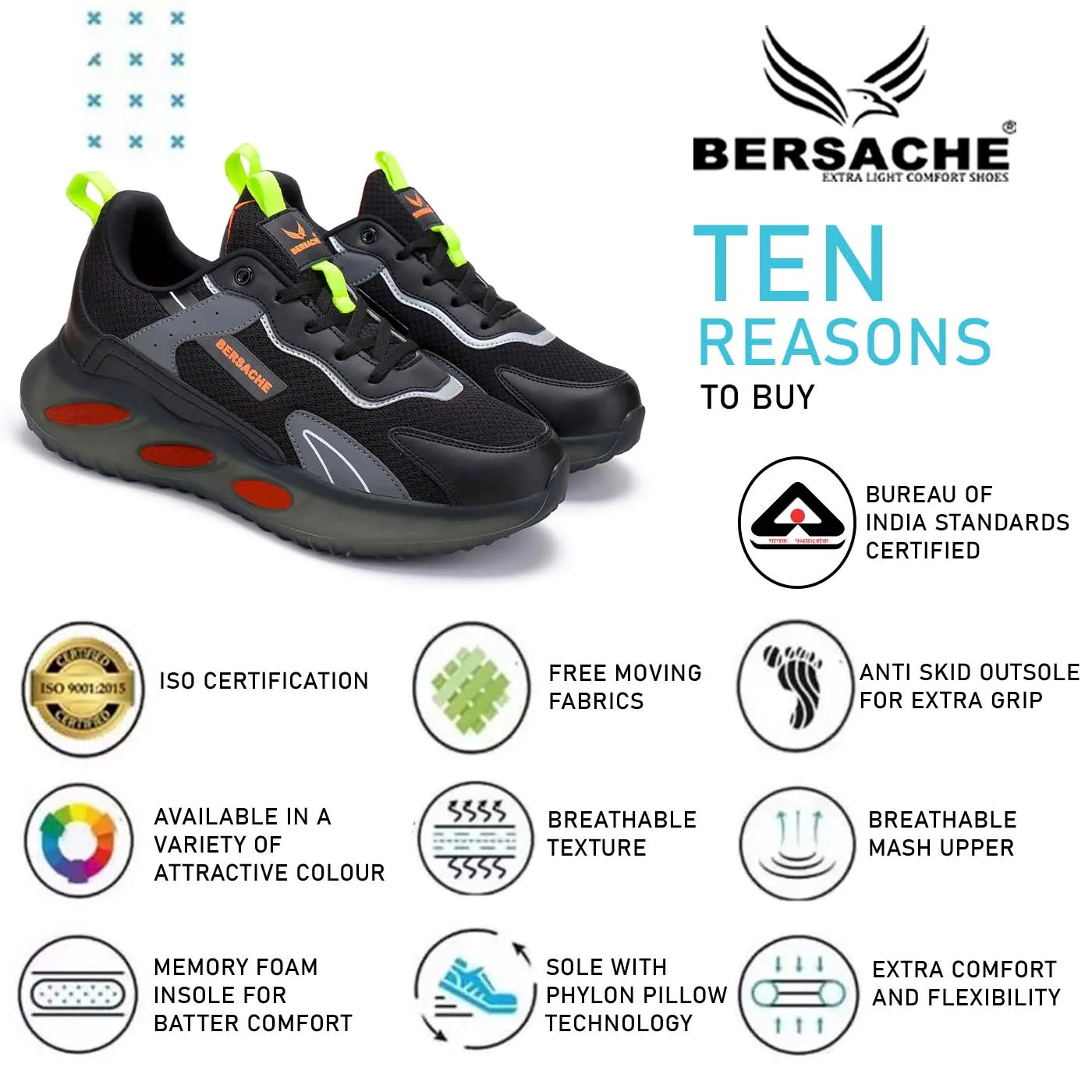 Bersache Lightweight Sports Running Shoes For Men Black-9051