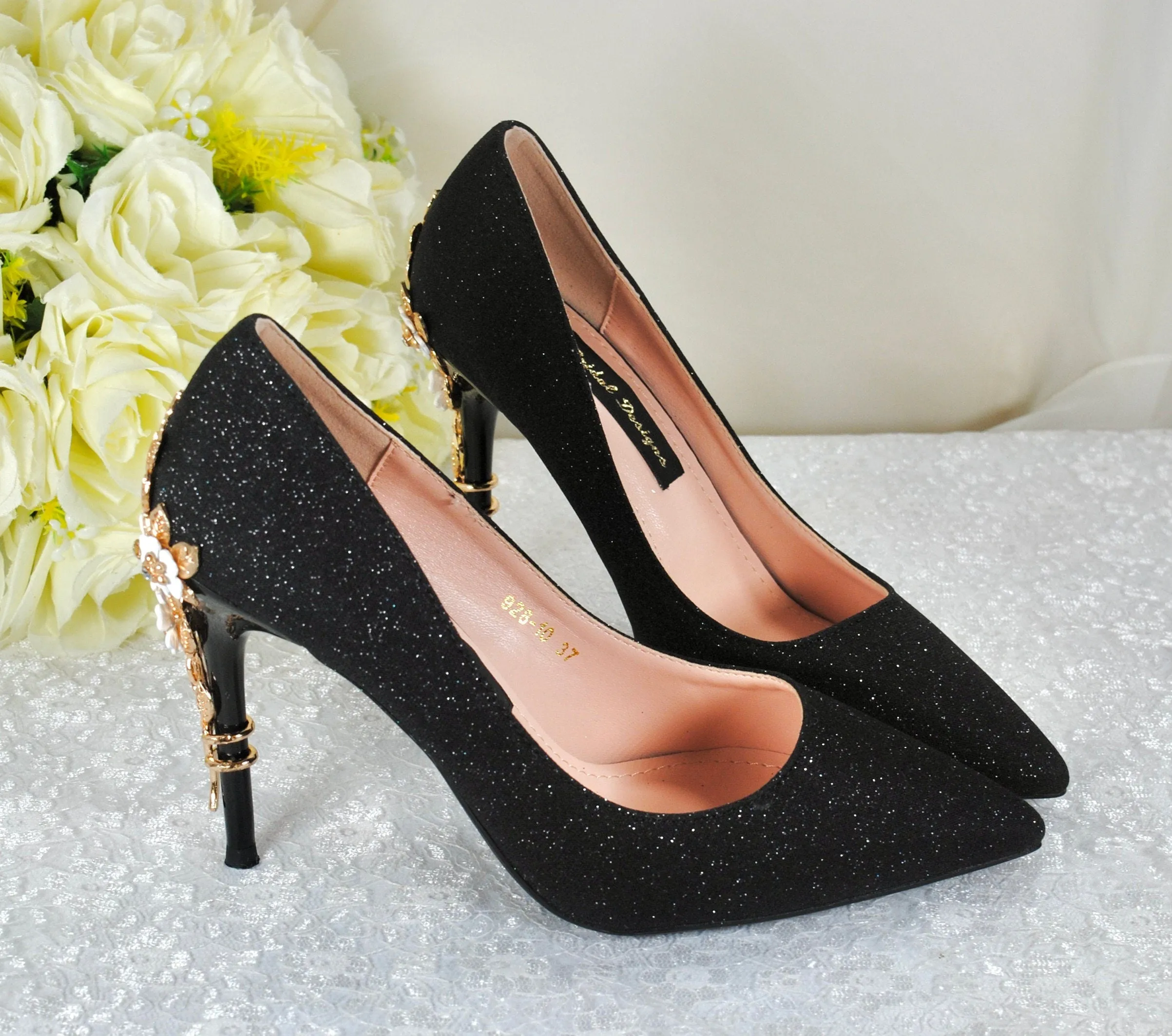 Black Glitter With CHERRY BLOSSOM