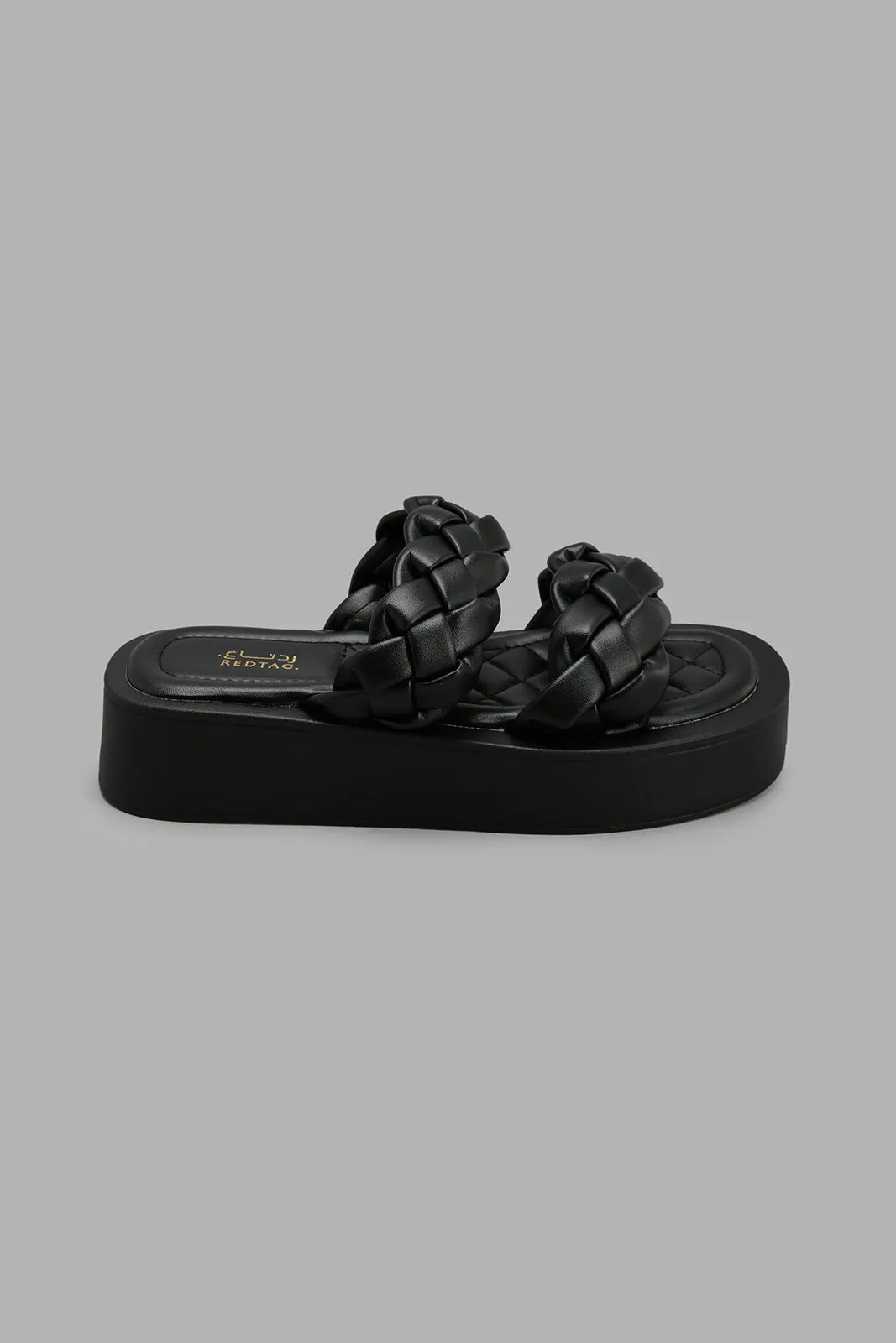 Black Plaited Platform Mule