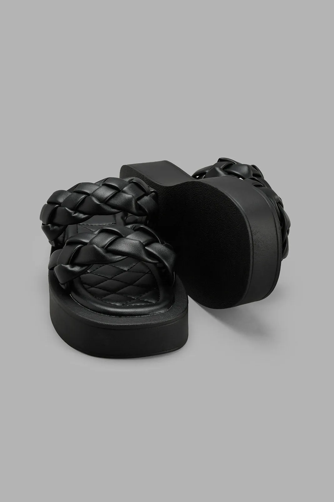 Black Plaited Platform Mule