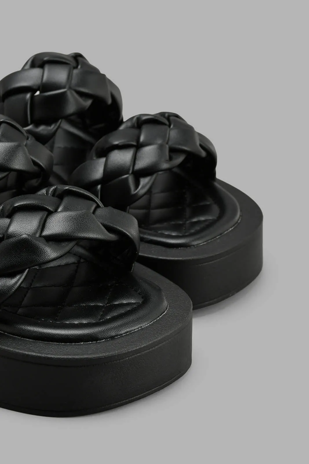 Black Plaited Platform Mule