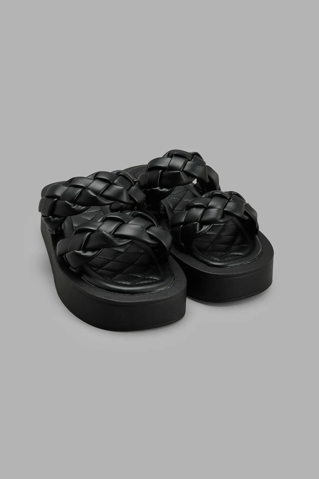 Black Plaited Platform Mule