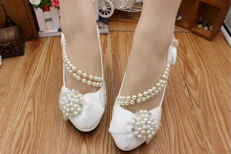 Bling Bridal Bow Tie pearl chain crystal bridal wedding shoes