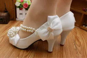 Bling Bridal Bow Tie pearl chain crystal bridal wedding shoes