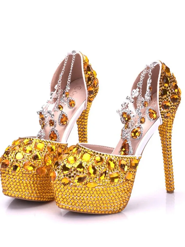 Bling Crystal Wedding Shoes ankle strap Bridal heels