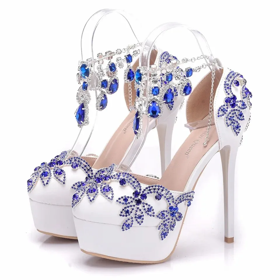 Bling Crystal Wedding Shoes ankle strap Bridal heels