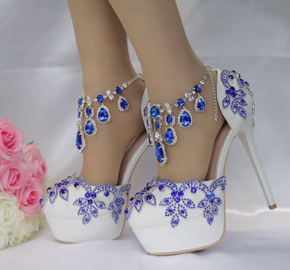 Bling Crystal Wedding Shoes ankle strap Bridal heels