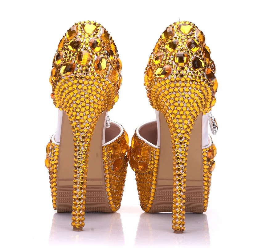 Bling Crystal Wedding Shoes ankle strap Bridal heels