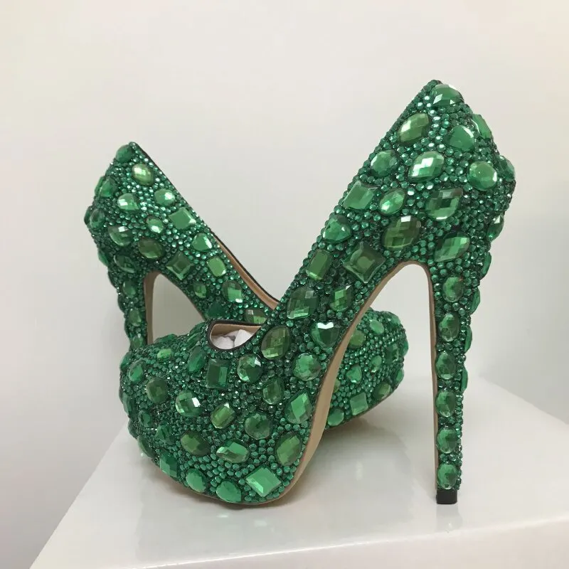 Bling crystal Wedding  shoes Closed toe women's high heels