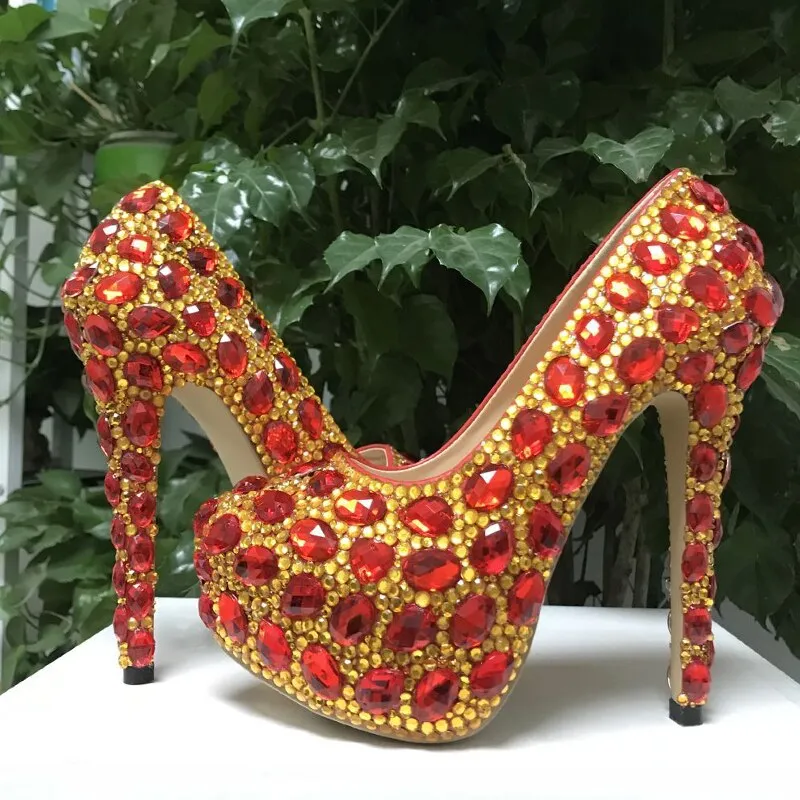 Bling crystal Wedding  shoes Closed toe women's high heels