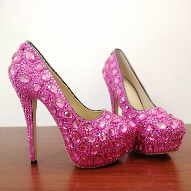 Bling crystal Wedding  shoes Closed toe women's high heels