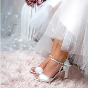 Block Heel Wedding Shoe, Ivory Satin and Glitter, By Perfect Bridal, Size 8, Sabrina ***SALE***