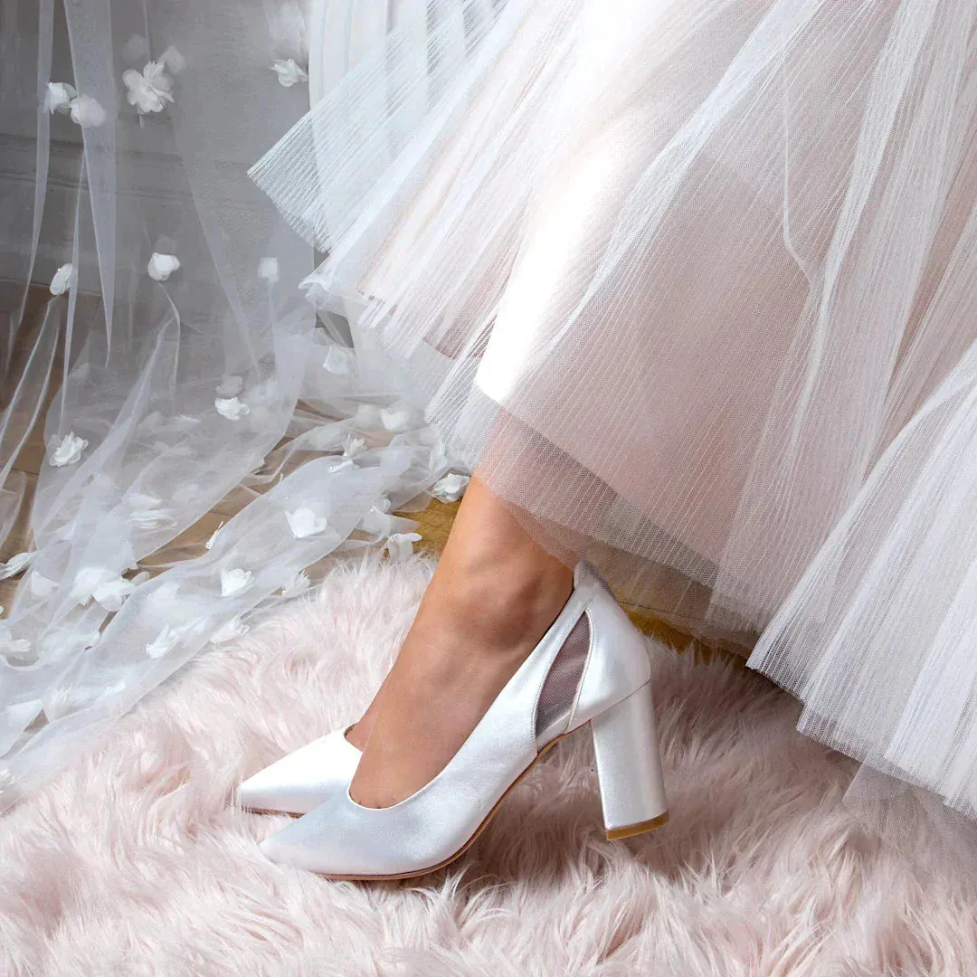Block Heel Wedding Shoe, Ivory Satin, By Perfect Bridal, Layla, Size 3 **SALE**