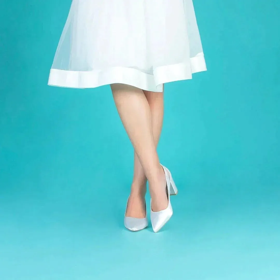 Block Heel Wedding Shoe, Ivory Satin, By Perfect Bridal, Layla, Size 3 **SALE**