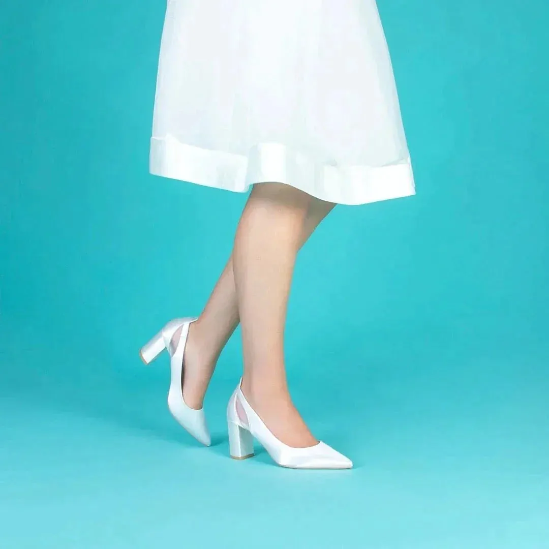 Block Heel Wedding Shoe, Ivory Satin, By Perfect Bridal, Layla, Size 3 **SALE**