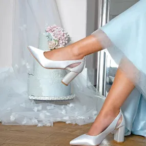 Block Heel Wedding Shoe, Ivory Satin, By Perfect Bridal, Layla, Size 3 **SALE**
