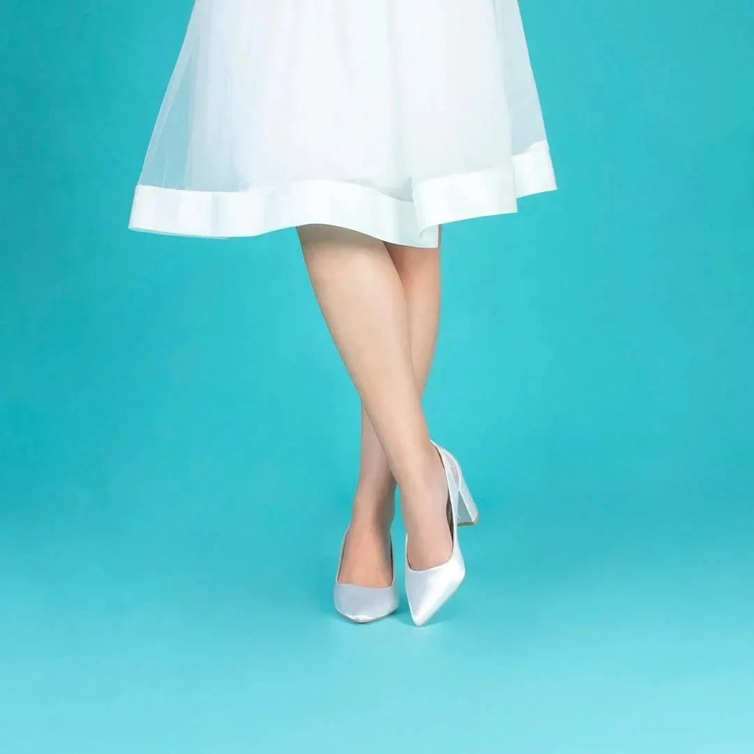 Block Heel Wedding Shoe, Ivory Satin, By Perfect Bridal, Layla