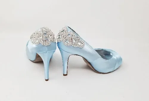 Blue Wedding Shoes with Crystal Back Design